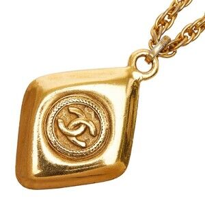 CHANEL Authentic Gold Diamond Logo Necklace